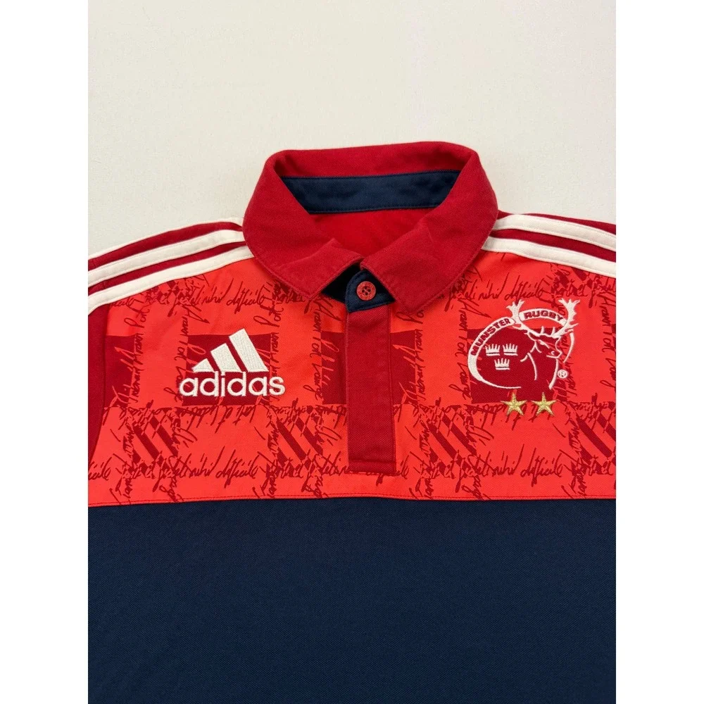 Adidas Munster Rugby Polo Mens Medium Blue‎ Red Climalite AO3892 Short Sleeve